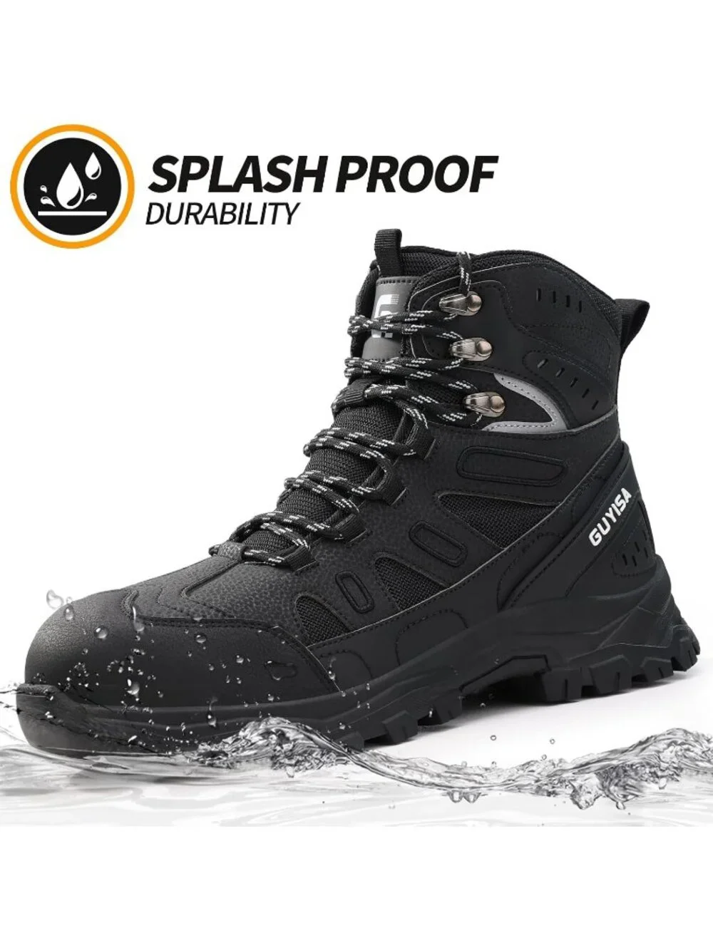 Men's Black Breathable Shoes Casual High Top Steel Toe Non Slip Hiking Boots